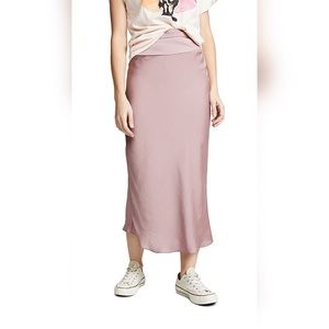 Free People Blush Rose Mauve Pink Satin Midi Skirt Sz 10